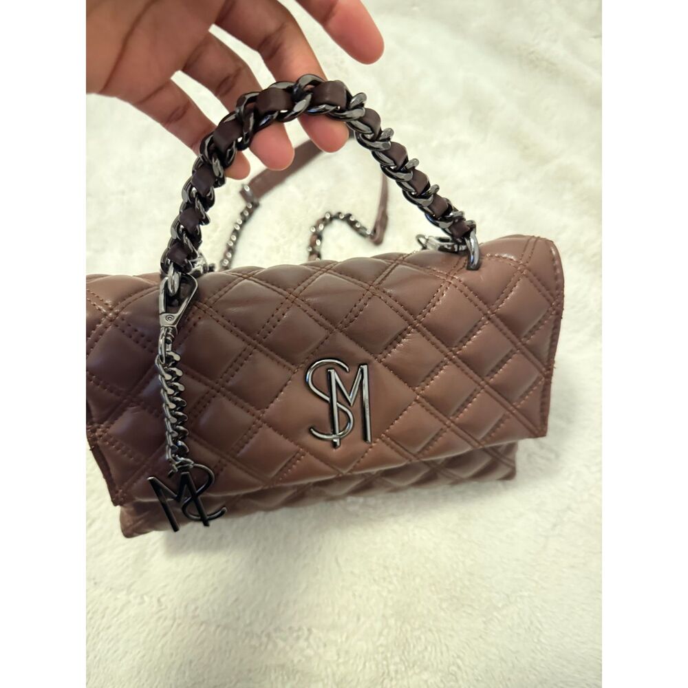 Steve Madden Brown Quilted Shoulder Bag Chain Strap Semi New With Tag